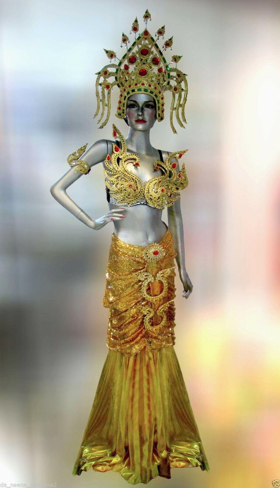 Da NeeNa G045I Gold Thai Asian Princess Dancer Headdress Gown Costume Set XS-XL