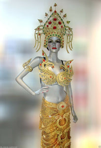 Da NeeNa G045I Gold Thai Asian Princess Dancer Headdress Gown Costume Set XS-XL