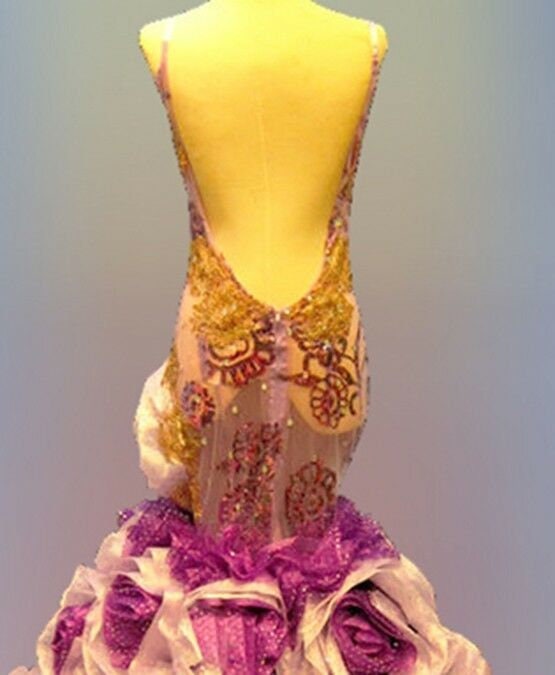 Da NeeNa G045C Gold Rose Flower Ruffle Princess Showgirl Dress Gown XS-XL