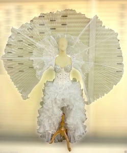 Da NeeNa C523 Flying White Angel Crystal Samba Corset Wings Costume Set