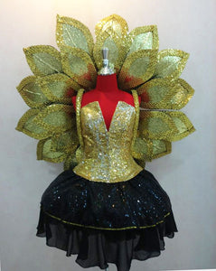 Da NeeNa B040C Show Vegas Gold Lotus Magnolia Flower Headdress Wings Backpiece