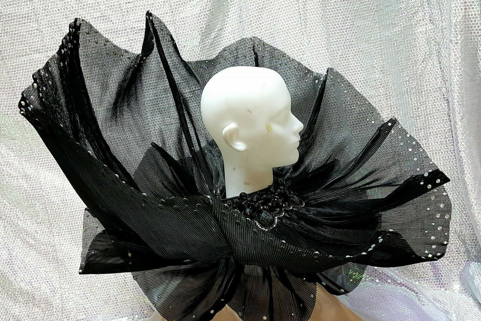 Da NeeNa C844 Black Swan Lady Drag Dance Crystal Pageant Backpiece Headdress