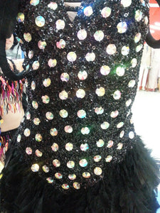 Da NeeNa C809 Black Peacock Angel Showgirl Crystal Headdress Costume Set XS-XL