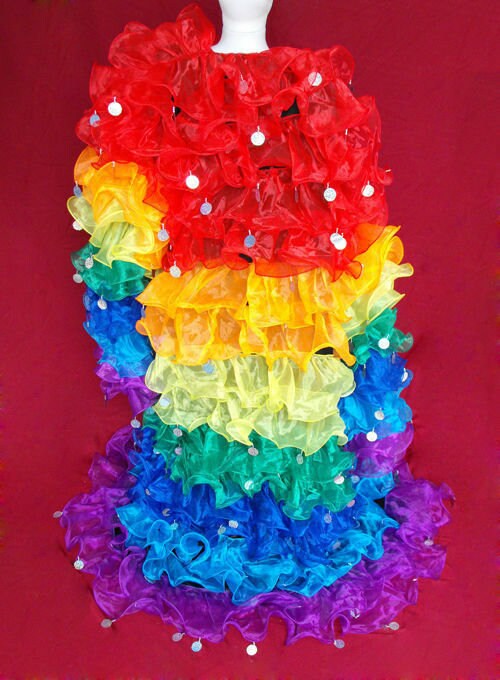 Da NeeNa RBCC Vegas Organza Cabaret Drag Queen Rainbow Gay Pride Ruffle Coat