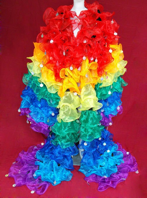 Da NeeNa RBCC Vegas Organza Cabaret Drag Queen Rainbow Gay Pride Ruffle Coat