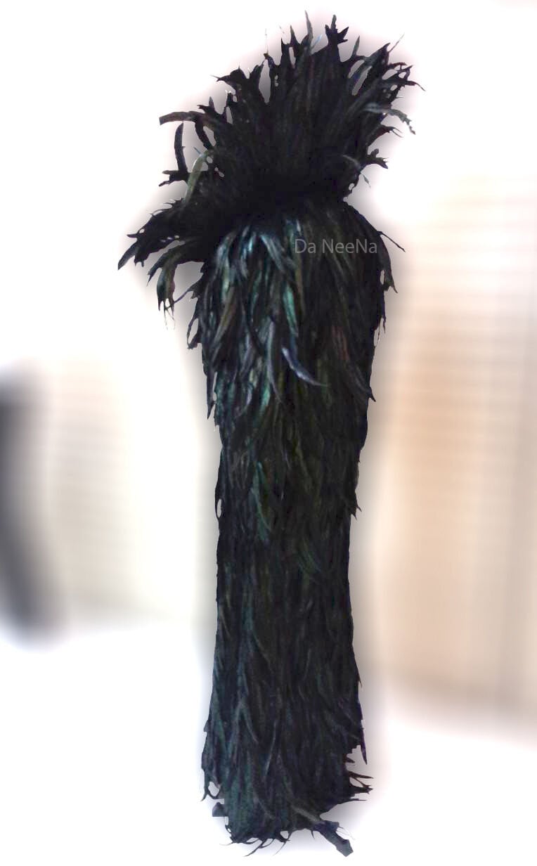 Da NeeNa G015C Vegas Parade Cabaret Burlesque Dance Devil Black Feather Gown