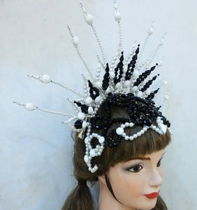 Da NeeNa H020c Showgirl Vegas Cabaret Drag Dance Stage Pearl Crystal Headdress