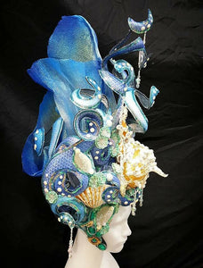 Da NeeNa H779 HUT Shell Sea Ocean Water Poseidon Crystal Showgirl Pageant Headdress