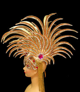 Da NeeNa H111 Vegas Showgirl Pageant American Gold Mohawk Tribal Headdress