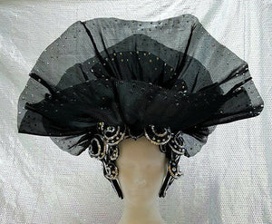 Da NeeNa C844 Black Swan Lady Drag Dance Crystal Pageant Backpiece Headdress