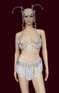 Da NeeNa J010a Showgirl Burlesque Vegas Cabaret Dance Crystal Bra Belt