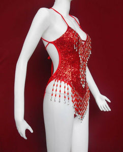 Da NeeNa R28 (Ready to ship - red ) Party Latin Dance Costume Drag Showgirl Leotard