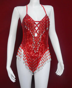 Da NeeNa R28 (Ready to ship - red ) Party Latin Dance Costume Drag Showgirl Leotard