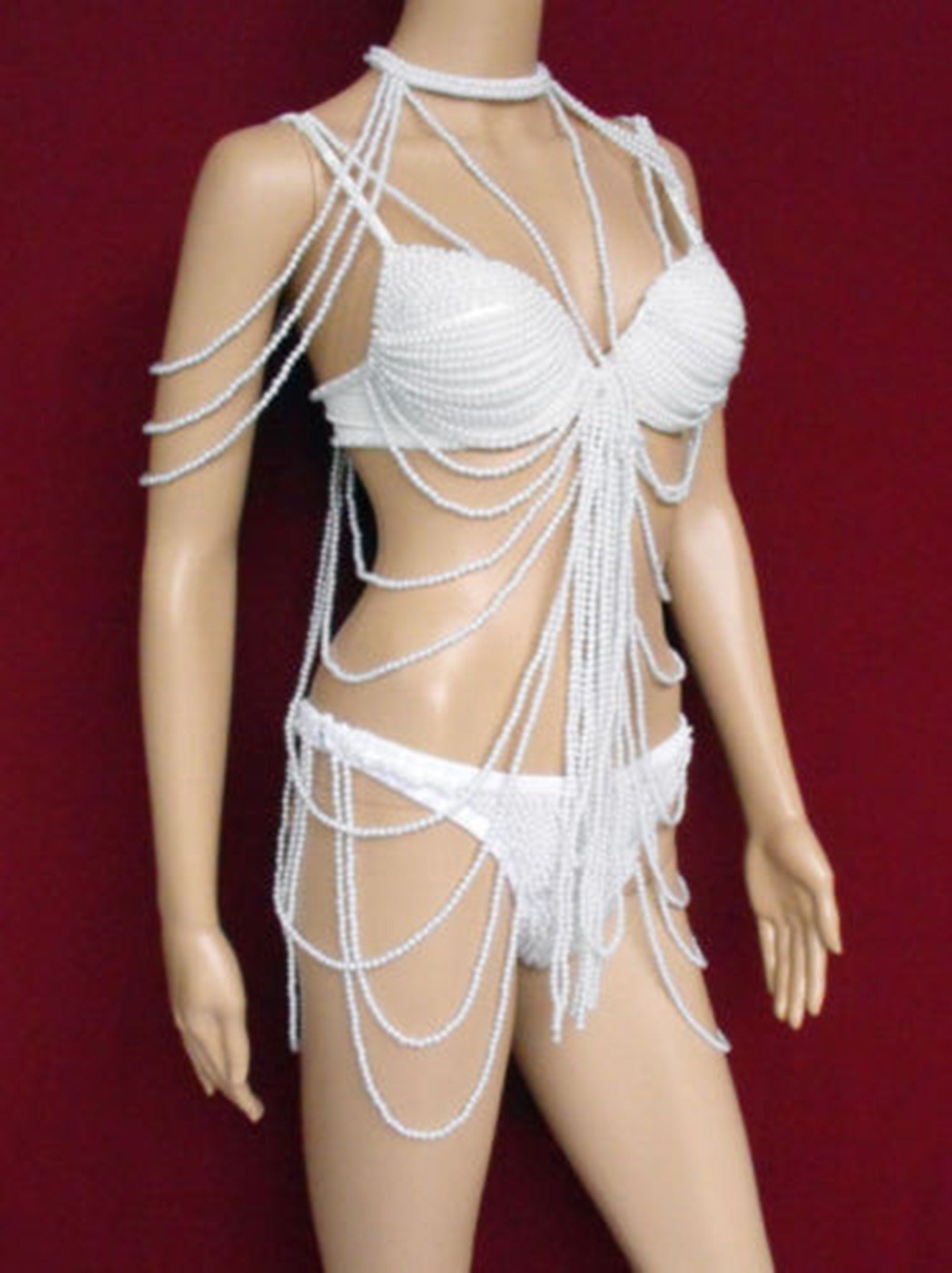 Da NeeNa T007A Burlesque Vegas Christina Aguilera Costume Pearl Bra Bikini XS-XL