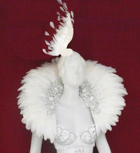 Da NeeNa C0052 Feather Showgirl Cabaret Drag Swan Shoulder Pieces Headdress Costume Set XS-XL