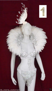 Da NeeNa C0052 Feather Showgirl Cabaret Drag Swan Shoulder Pieces Headdress Costume Set XS-XL