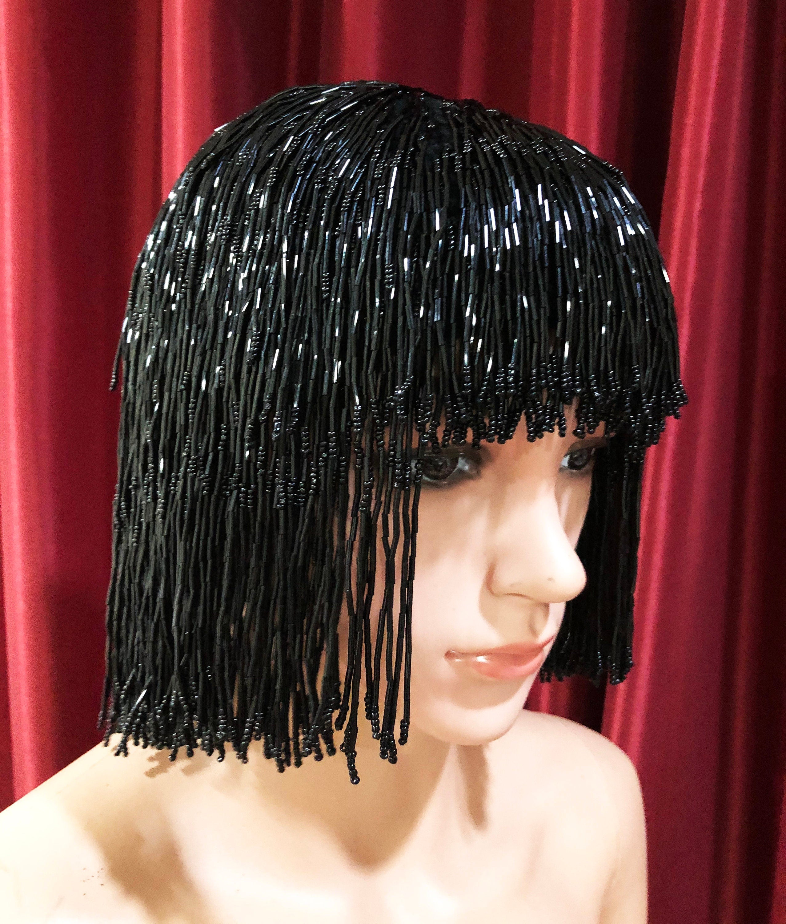 Da NeeNa WIG Bead Fancy Cher Showgirl Bob bang Short Hair Beaded Wig