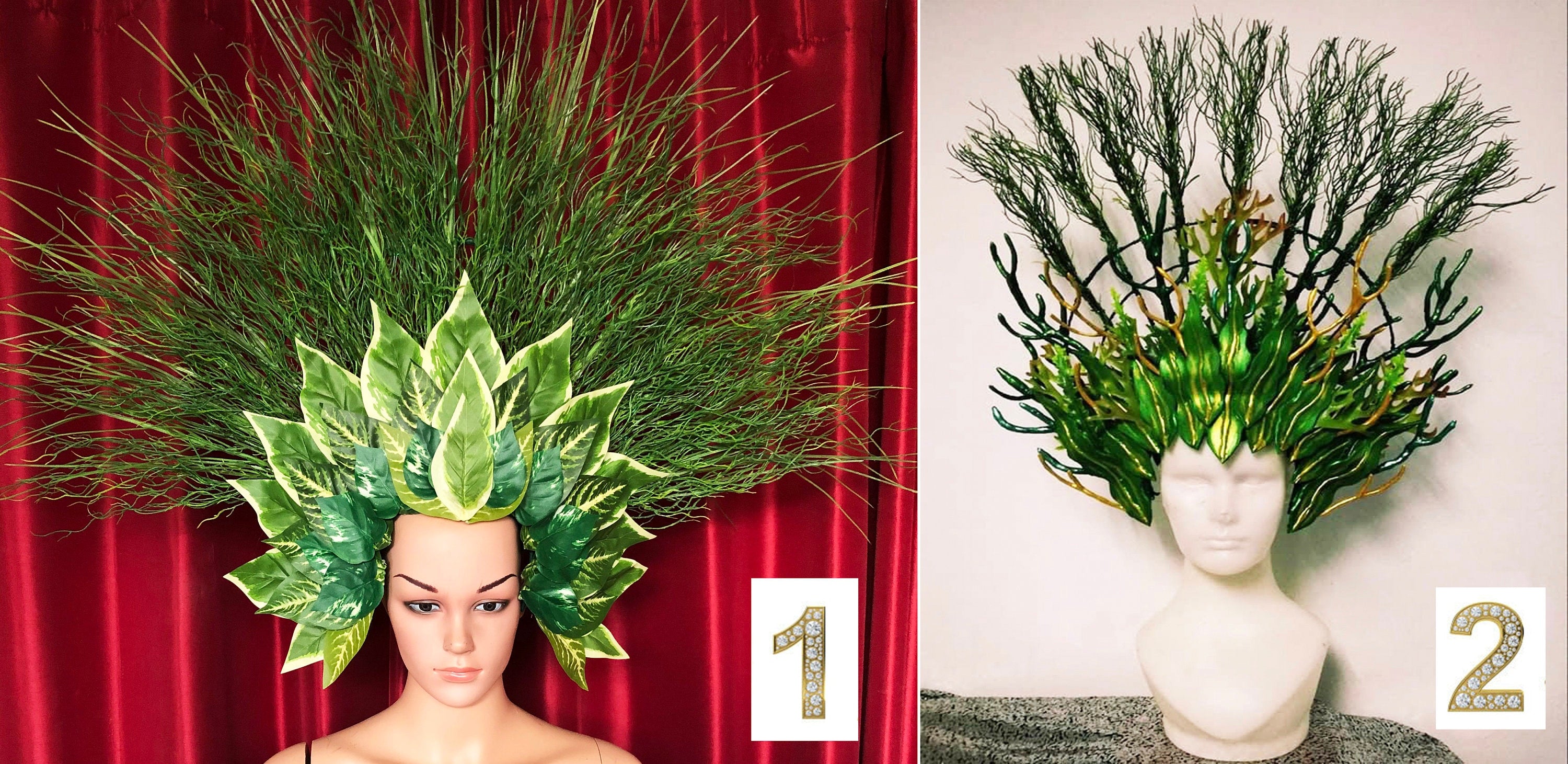 DaNeeNa H1055 Coral Seaweed Grass Field Pageant Vegas Dance Showgirl Headdress