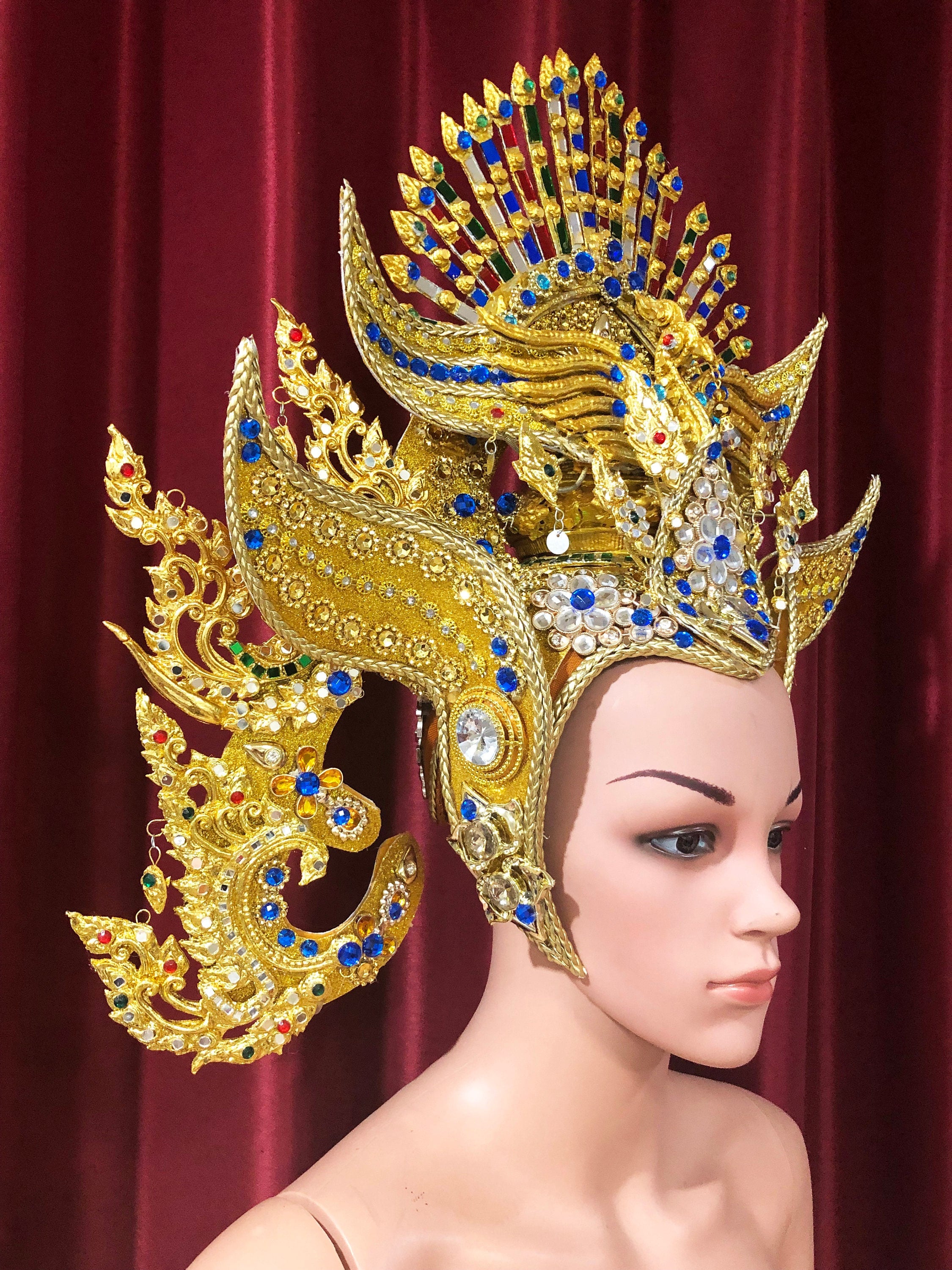 Da NeeNa H934 God of Bull Asian Thai Indonesia Bali Showgirl Crystal Headdress