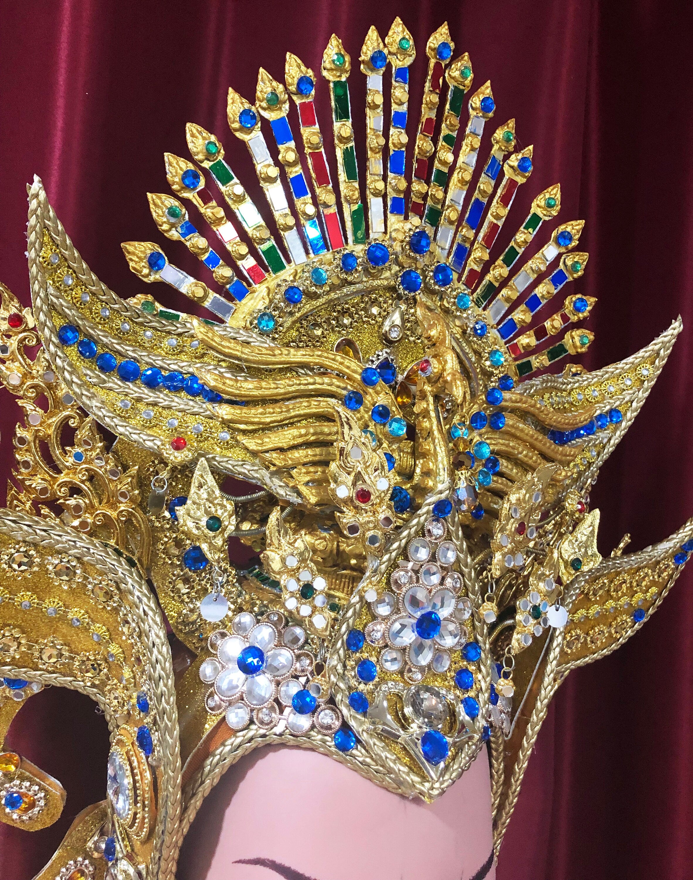 Da NeeNa H934 God of Bull Asian Thai Indonesia Bali Showgirl Crystal Headdress