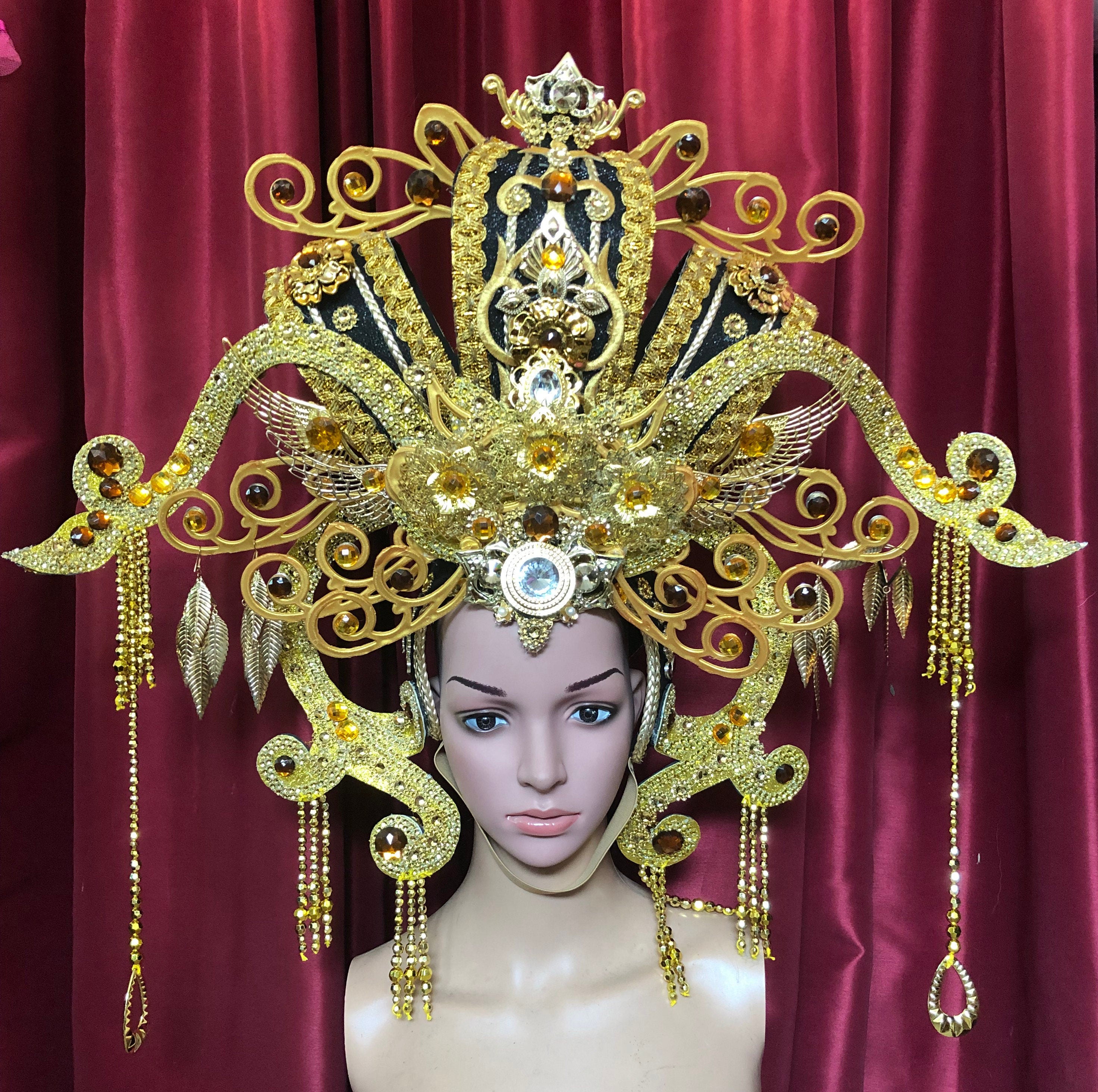 Da NeeNa H935 Golden Asian Chinese Japan Emperor Empress Vegas Crystal Headdress