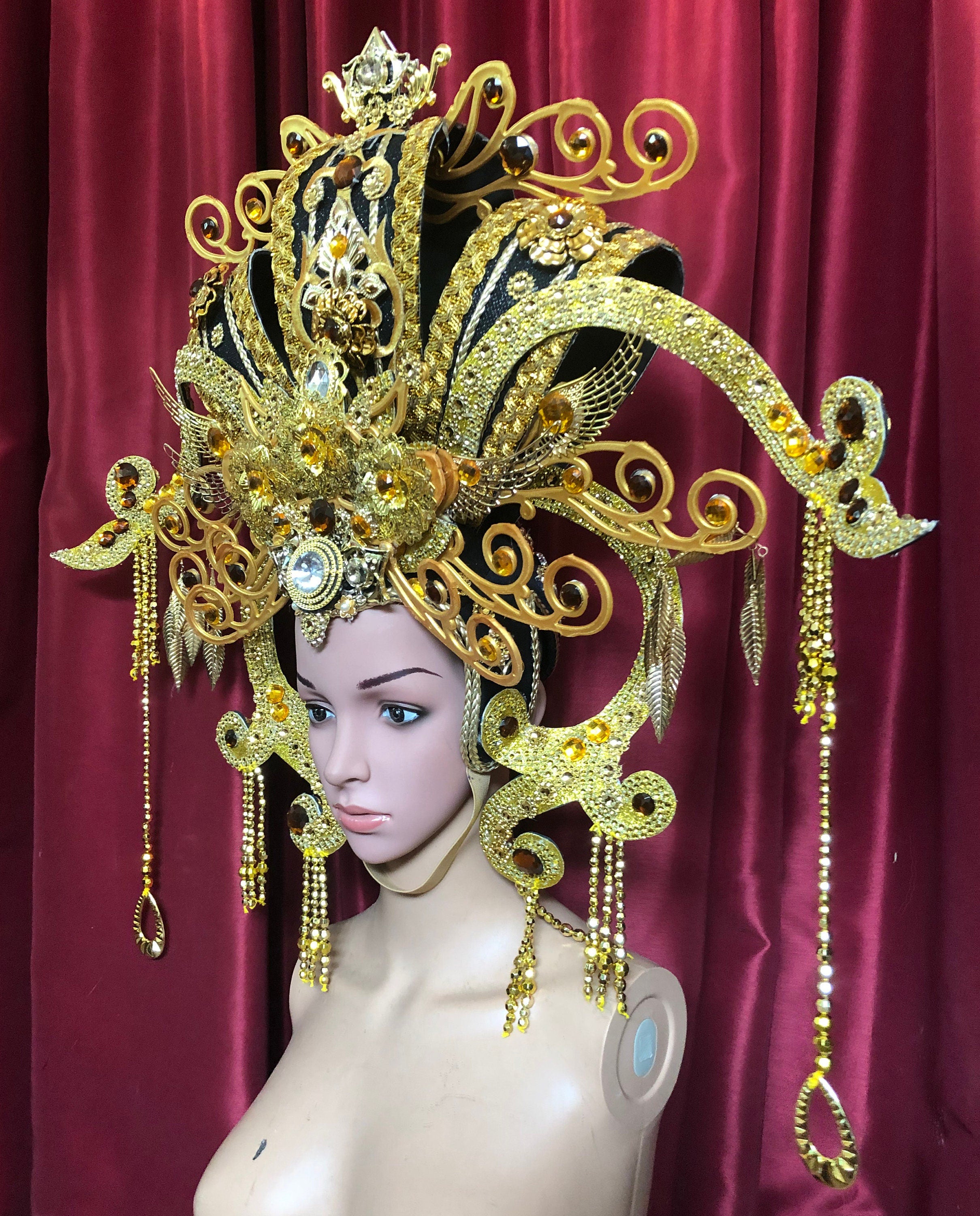 Da NeeNa H935 Golden Asian Chinese Japan Emperor Empress Vegas Crystal Headdress