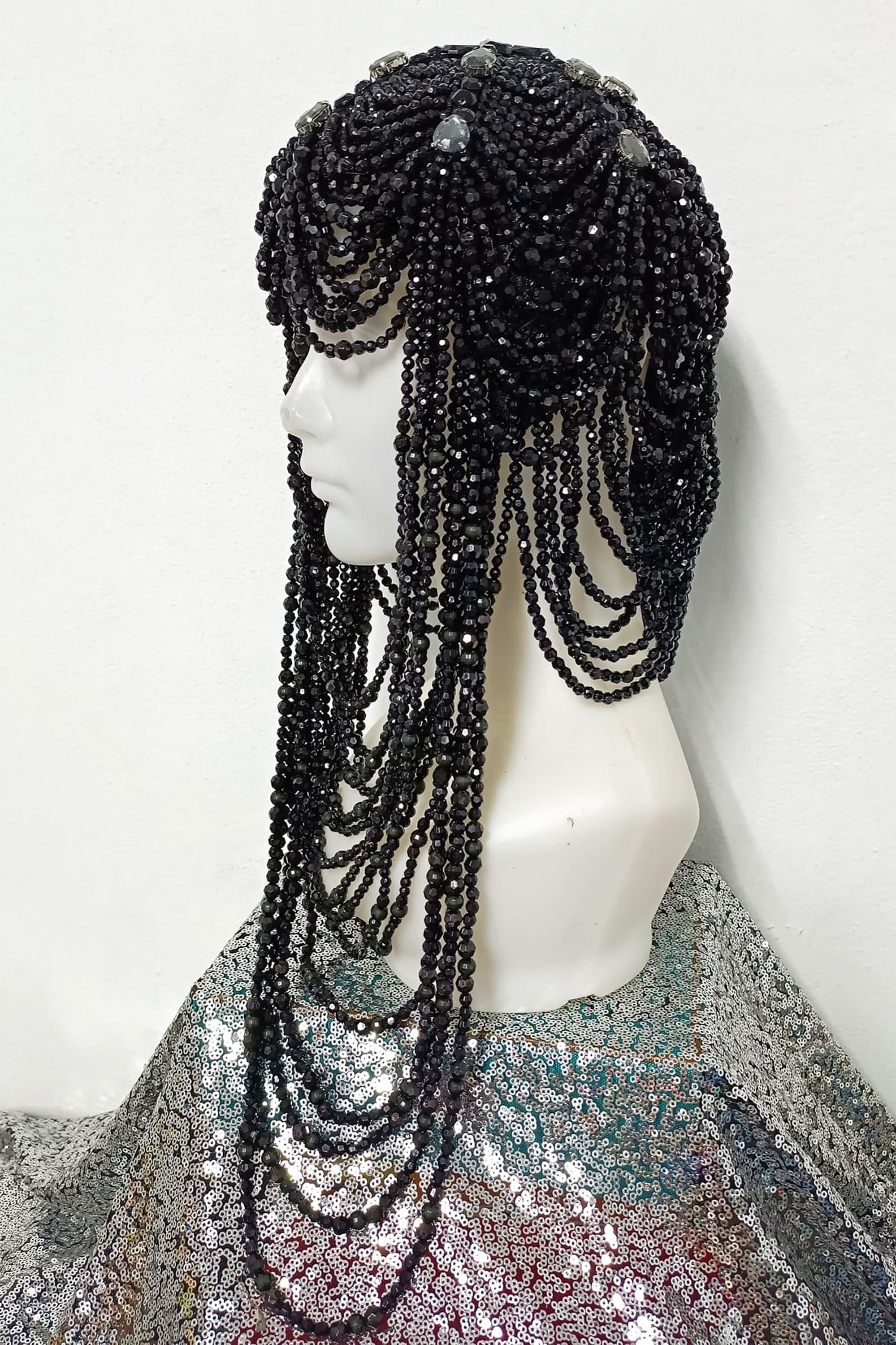 Da NeeNa H1075 Indian Sexy Showgirl Cabaret Pageant Vegas Bead Pearl Wig Headdress