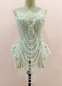 DaNeeNa T030ER GAGA Christina Showgirl Burlesque Camila Cabello Romance Pearl Corset Dress XS-XL