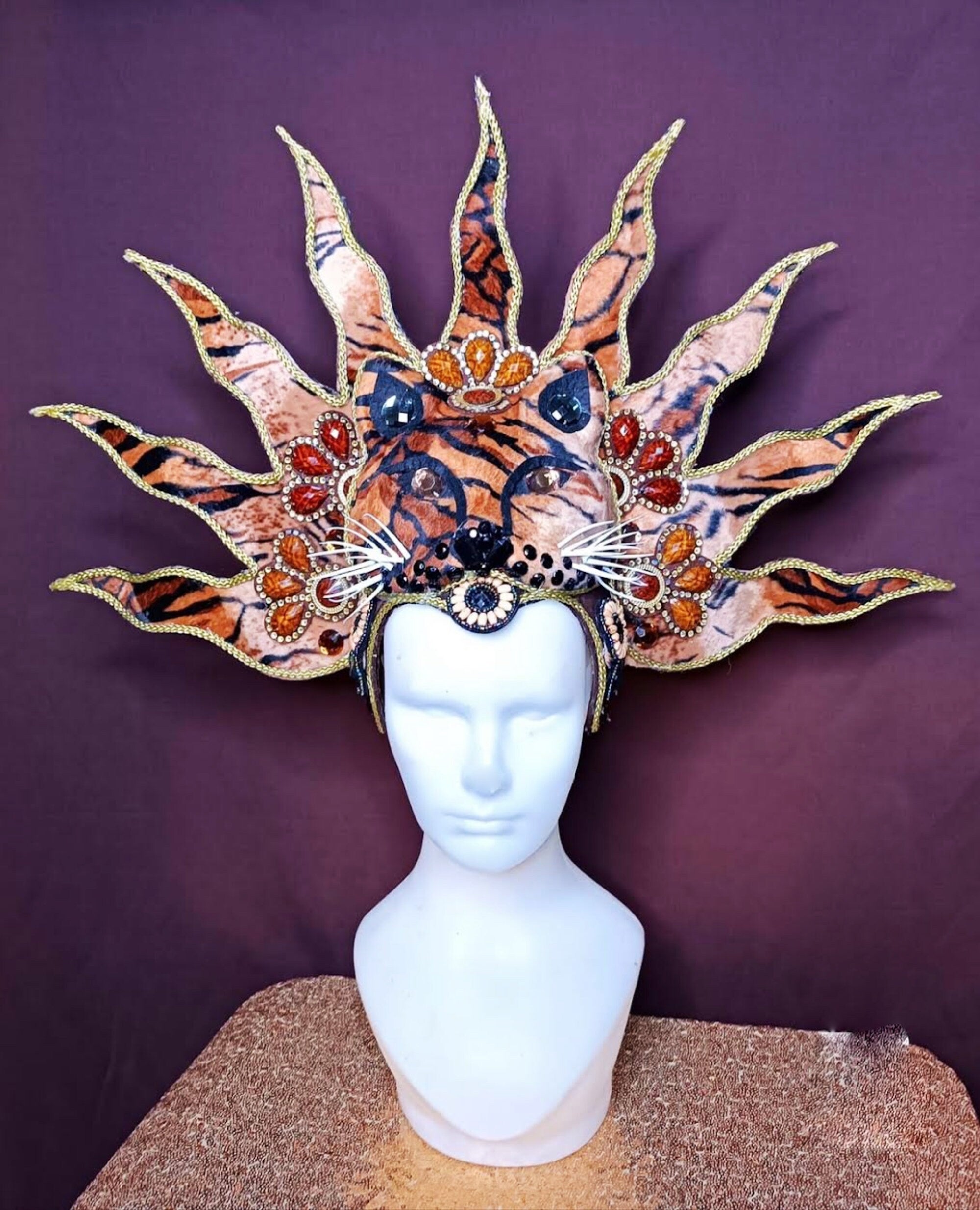 Da NeeNa H1092 Tiger & Lion Family Pageant Dance Vegas Drag Cabaret Showgirl Headdress