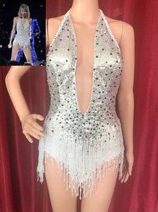 Da NeeNa M6899 The Crystal Taylor Swift Inspired Bugle Beads Leotard Dress XS-XL