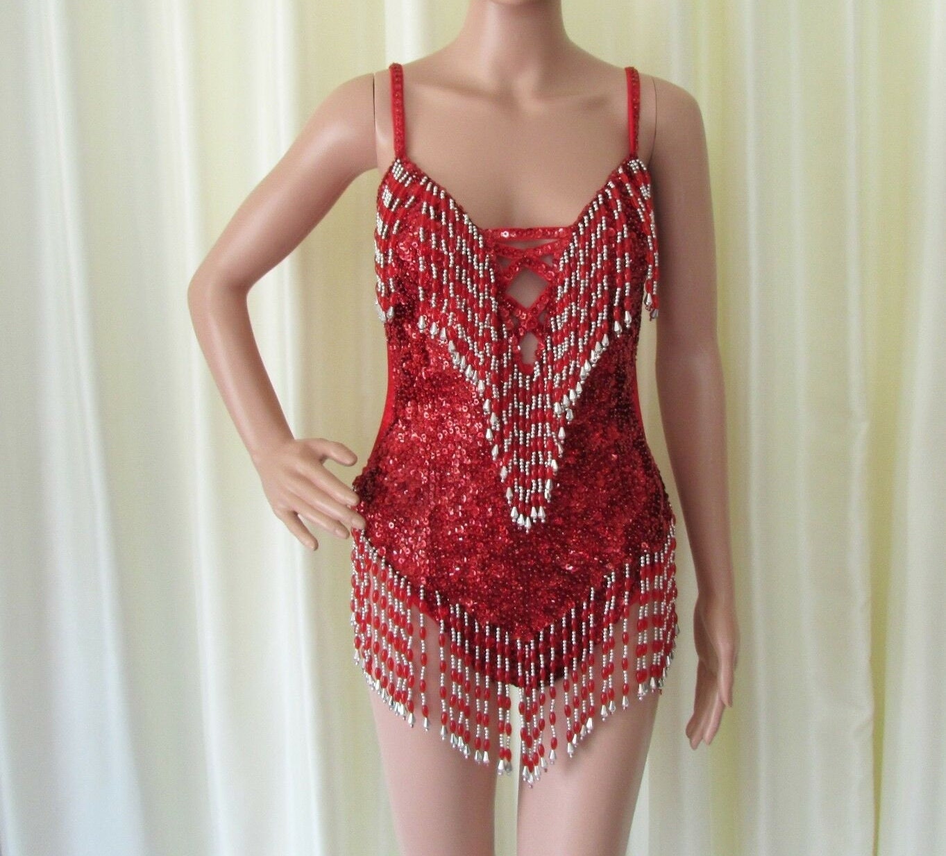 Da NeeNa R28 (Ready to ship - red ) Party Latin Dance Costume Drag Showgirl Leotard