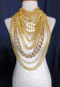 Da NeeNa J018I Dollar Gold and Silver Loop Chain Roman Pageant Dance Vegas Necklace Shoulder