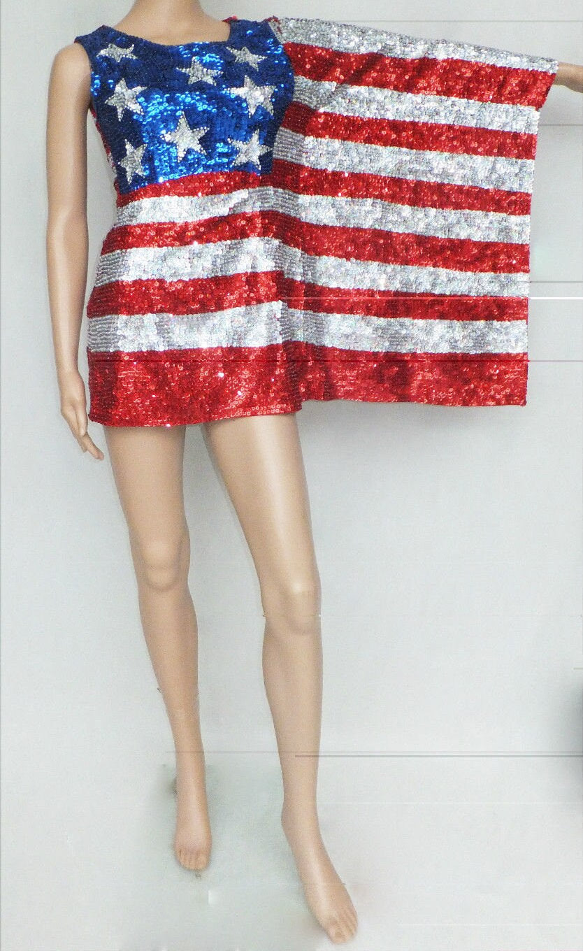 Penchon m061 UK usa America British Independence Flag Sequin Dress XS - XL