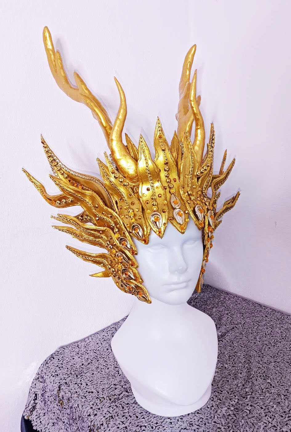 Da NeeNa H1113  Golden Dragon King Vegas Cabaret Showgirl Pageant Headdress