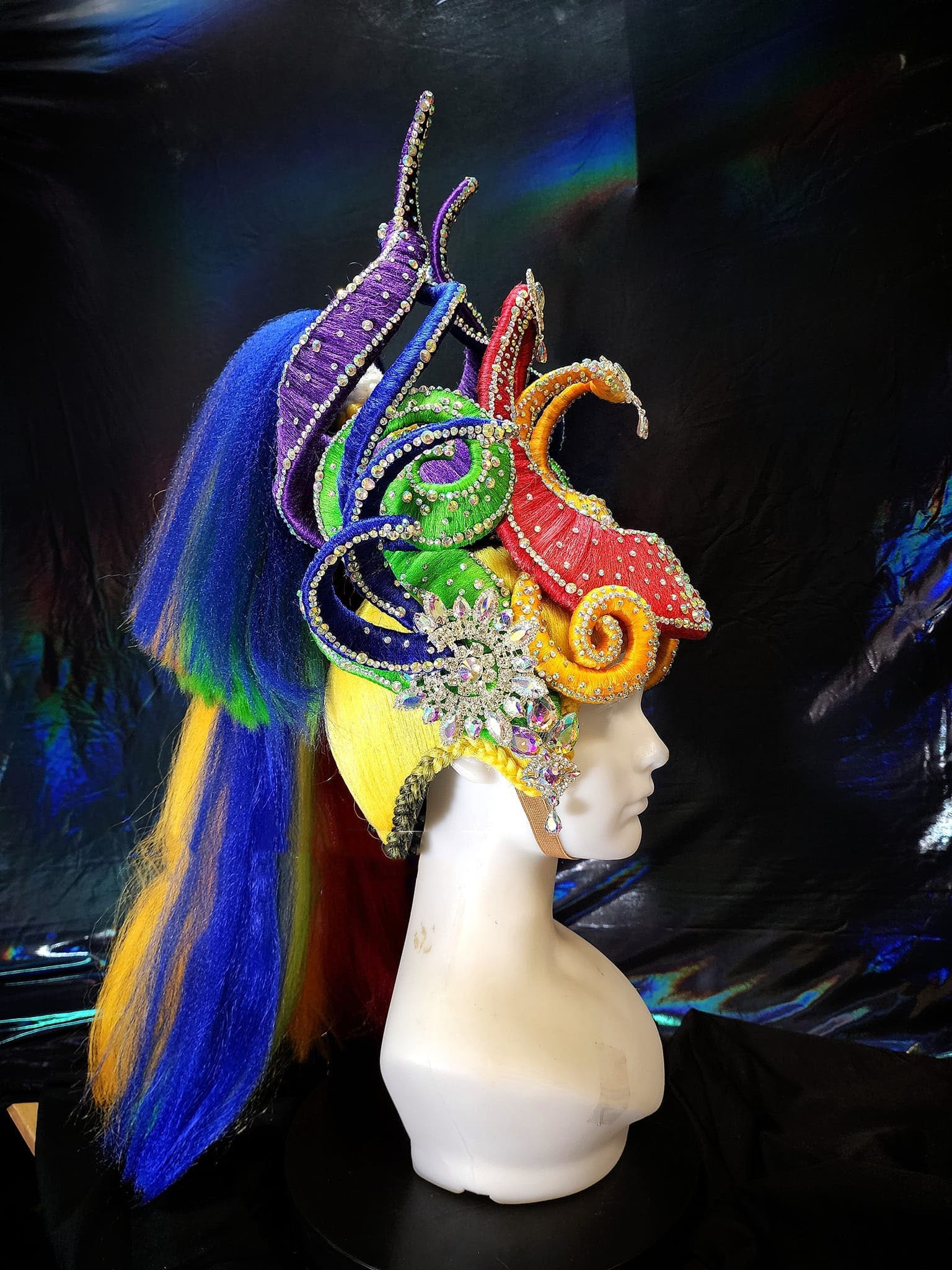 Da NeeNa HUT H1121 Colorful Devil Medusa Gay Pride Parade Crystal Cabaret Showgirl Headdress