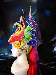 Da NeeNa HUT H1121 Colorful Devil Medusa Gay Pride Parade Crystal Cabaret Showgirl Headdress