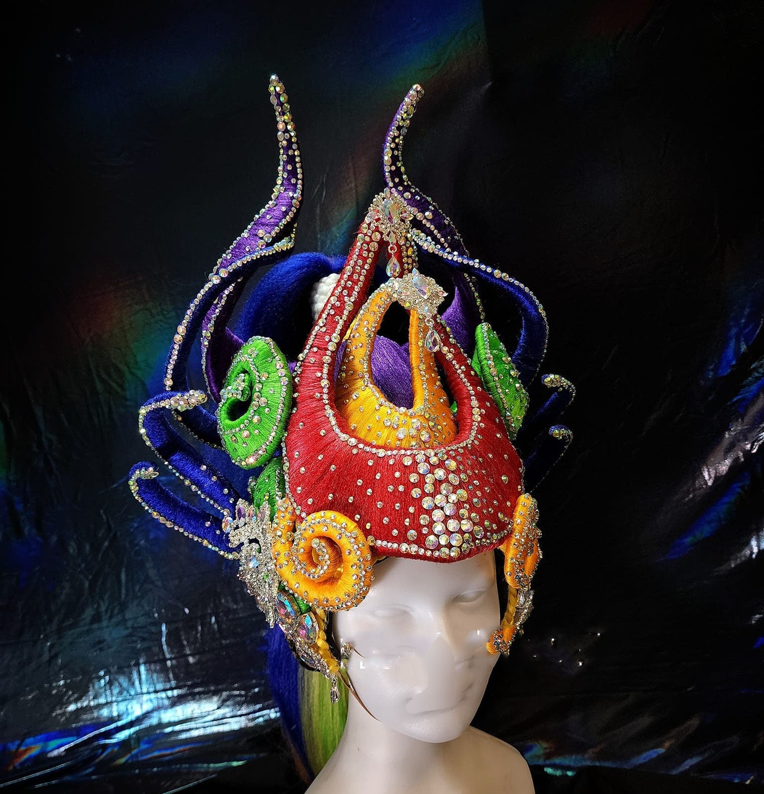 Da NeeNa HUT H1121 Colorful Devil Medusa Gay Pride Parade Crystal Cabaret Showgirl Headdress