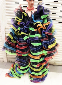 Da NeeNa C004X Organza Drag Gay Pride Parade Prom Seaweed  Ruffle Jacket Coat