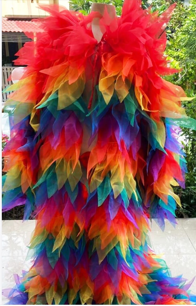 Da NeeNa RBCC Vegas Organza Cabaret Drag Queen Rainbow Gay Pride Ruffle Coat