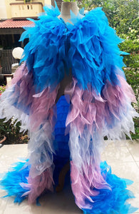 Da NeeNa RBCC Vegas Organza Cabaret Drag Queen Rainbow Gay Pride Ruffle Coat