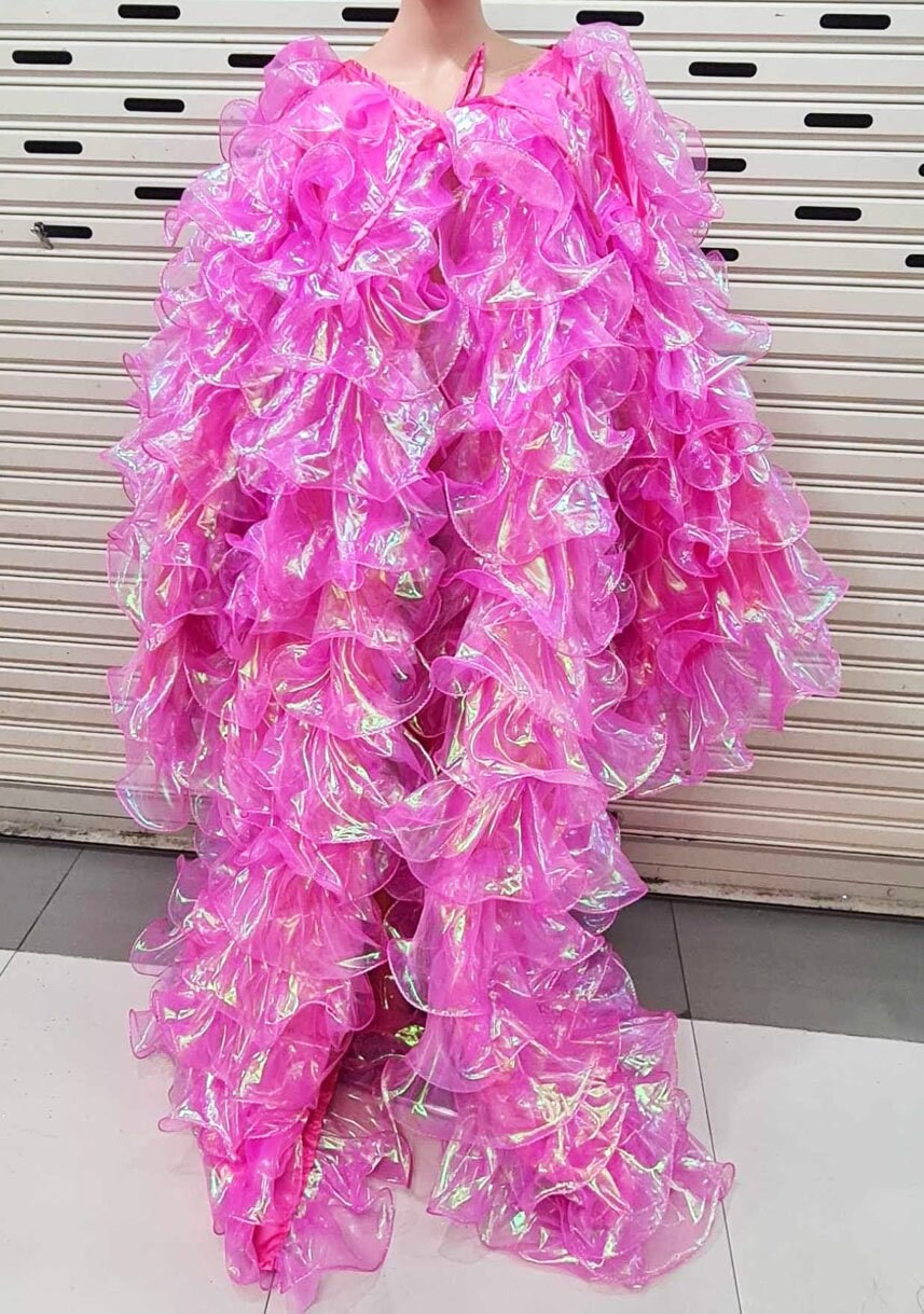 Da NeeNa C004X Organza Drag Gay Pride Parade Prom Seaweed  Ruffle Jacket Coat