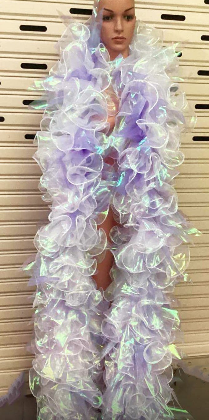 Da NeeNa B36A VERY CUTE ELEGANT Vegas Showgirl Rainbow Gigantic Ruffle Boa