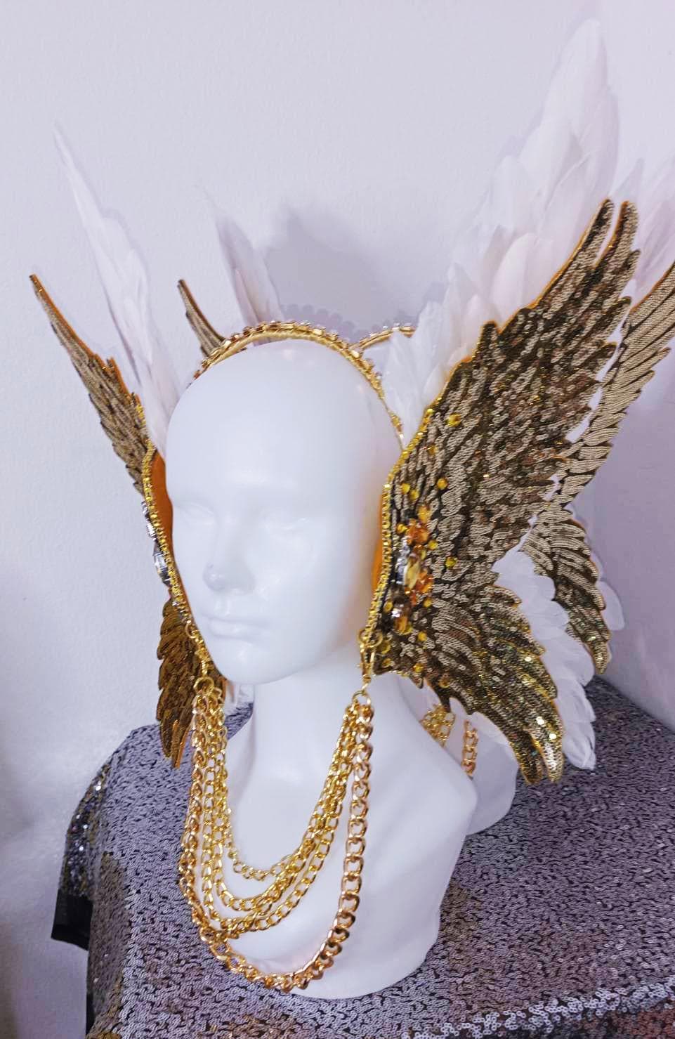 Da NeeNa H1131 Golden Wing Angel Crystal Showgirl Dance Pageant Vegas Headdress