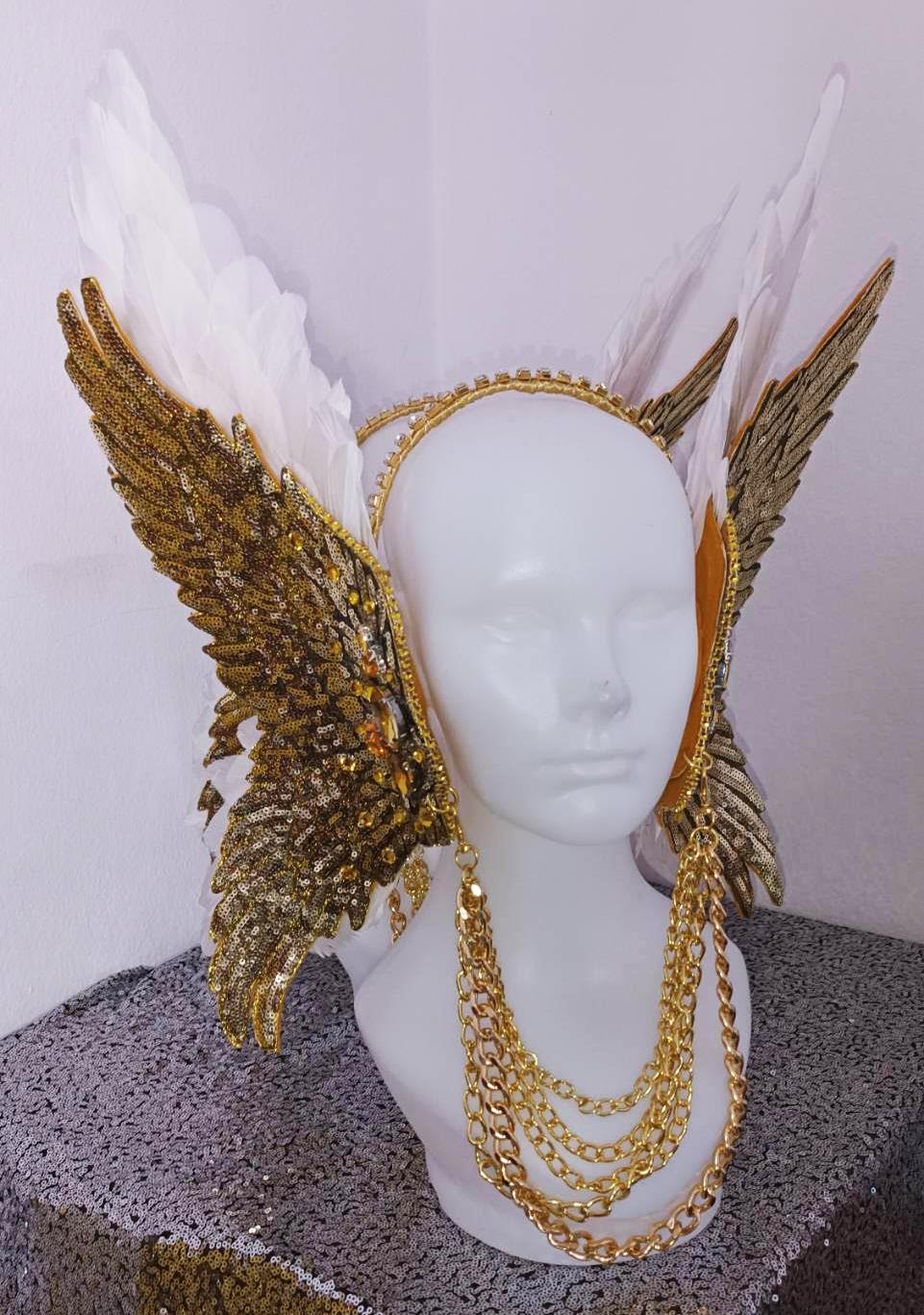 Da NeeNa H1131 Golden Wing Angel Crystal Showgirl Dance Pageant Vegas Headdress