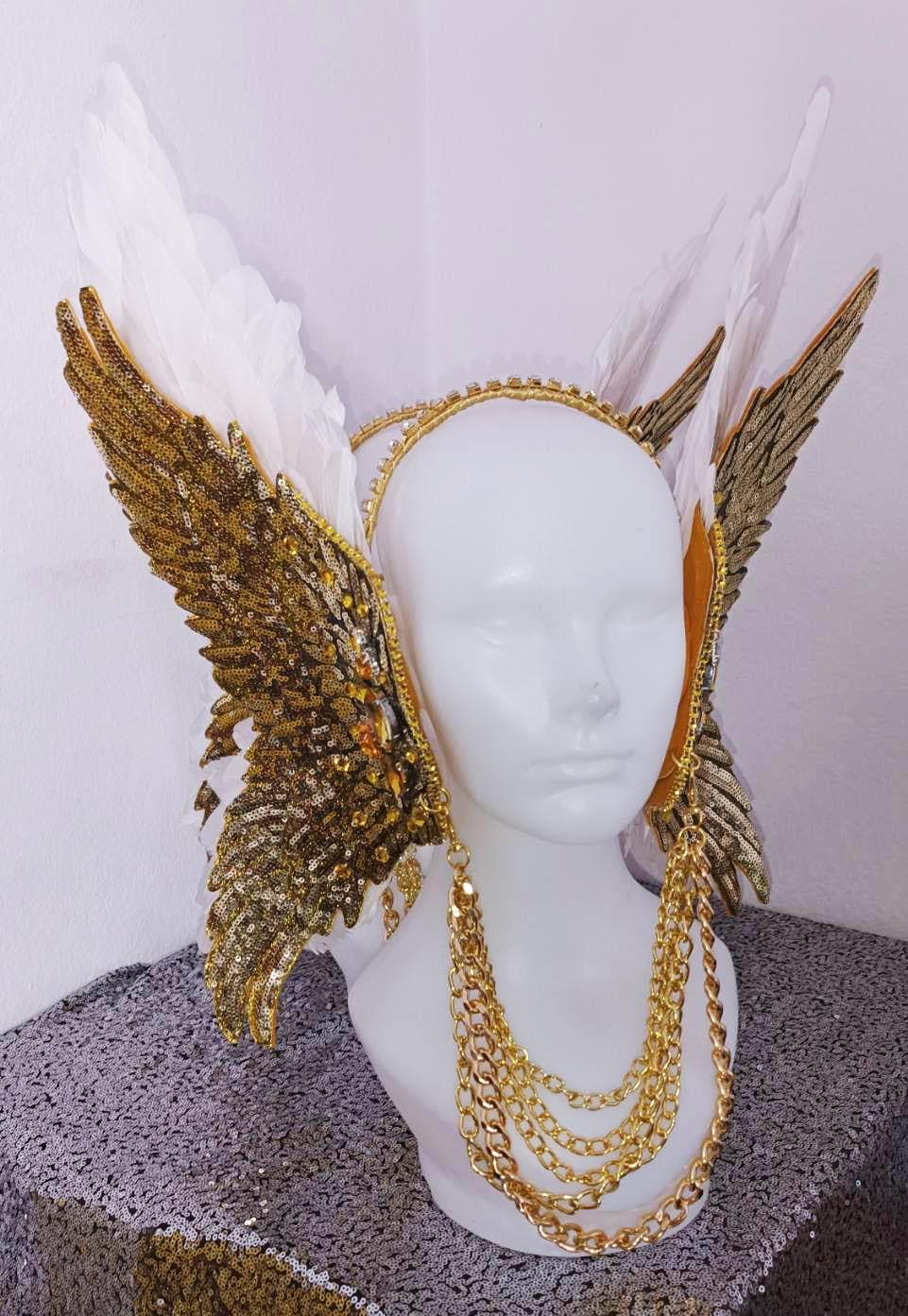 Da NeeNa H1131 Golden Wing Angel Crystal Showgirl Dance Pageant Vegas Headdress