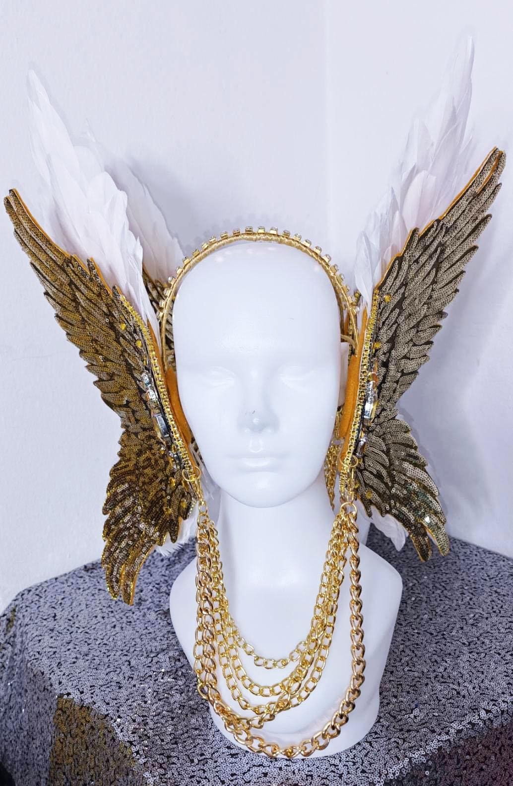 Da NeeNa H1131 Golden Wing Angel Crystal Showgirl Dance Pageant Vegas Headdress