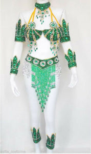 Da NeeNa L004 Latin Samba Belly Vegas Warrior Two piece GREEN Costume XS S 4