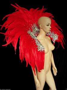 Da NeeNa B034 Cabaret Dancer Angel RED Fire Sun Feather Collar Backpack