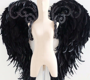 Da NeeNa C718 Black Devil Showgirl Dance Pageant Vegas Angel Wings Backpack