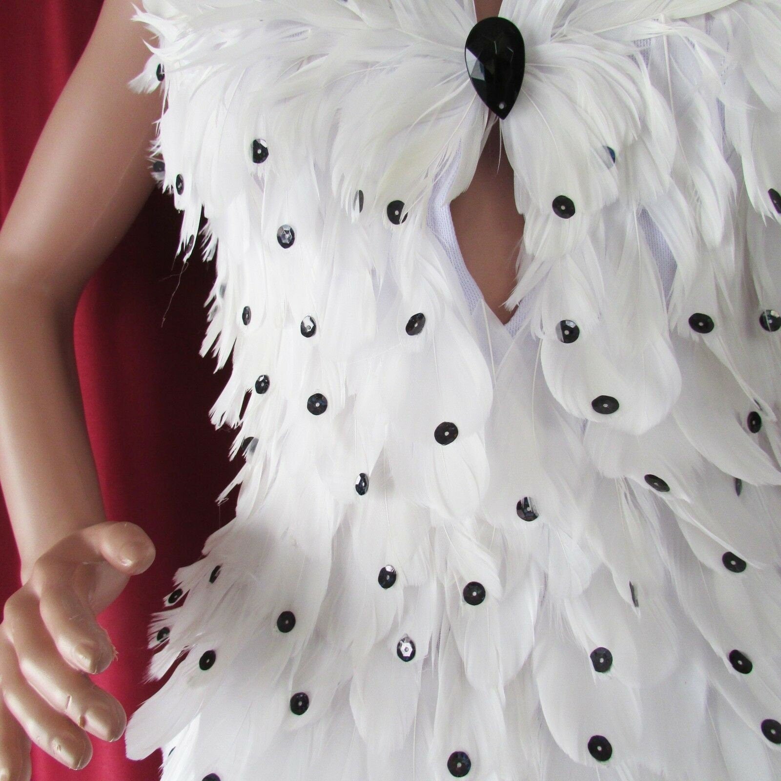 Da NeeNa R74 White Feather Latin Dance Burlesque Drag Sequin Dress XS - XL